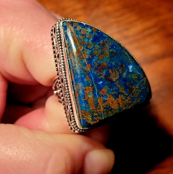 New Oversized Chrysocolla 925 Silver Ring - Picture 11 of 12